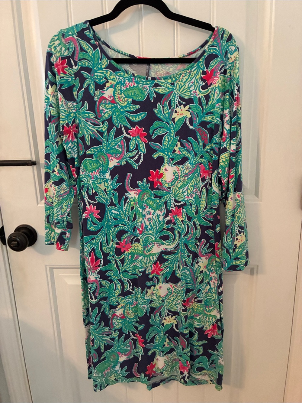 Lilly Pulitzer Navy Shift Dress with Teal and Pink Floral Print
